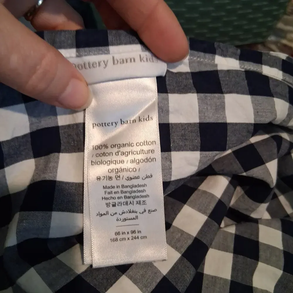 Pottery Barn Kids sheet set twin navy white gingham organic cotton